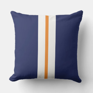 Coussin Sporty Navy Blue Slim Orange White Racing Stripes