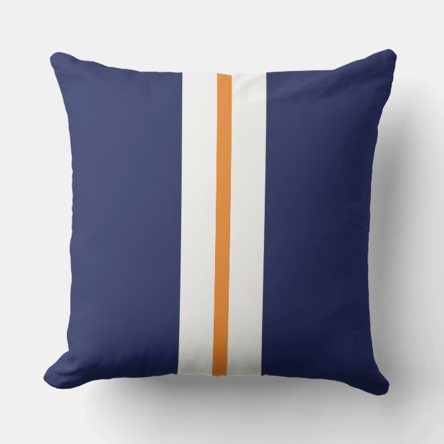 Coussin Sporty Navy Blue Slim Orange White Racing Stripes (Recto)
