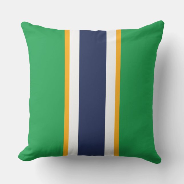 Coussin Sporty Navy Blue White Kelly Green Racing Stripes (Recto)