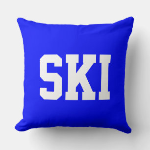 Coussin Sporty SKI Athlétique Texte Blanc Sur Royal Bleu G