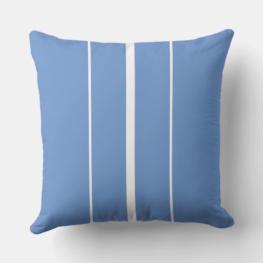 Coussin Sporty Sleek White Racing Stripes Sur Bleu Clair (Verso)