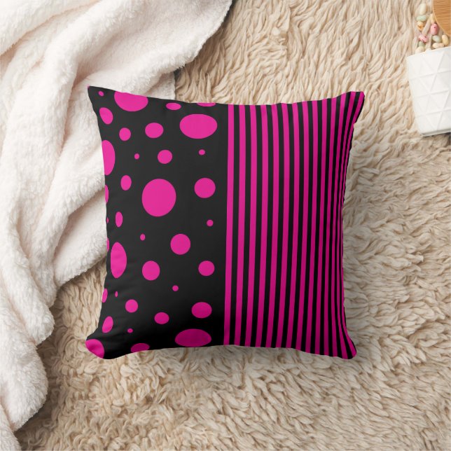 Coussin Spots et rayures en Magenta et noir (Couverture)