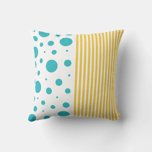 Coussin Spots et rayures - Turquoise et Jaune (Verso)