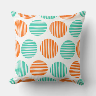 Coussin Spots Lined 190917 - Orange et Aqua en blanc