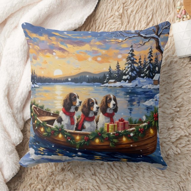 Coussin Springer Spaniel Christmas Boat Holiday (Couverture)