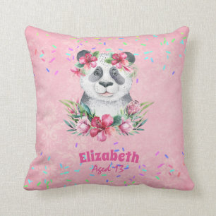Coussin Sprinkings PANDA BEAR Pink Boho Flowers Girls Nomm