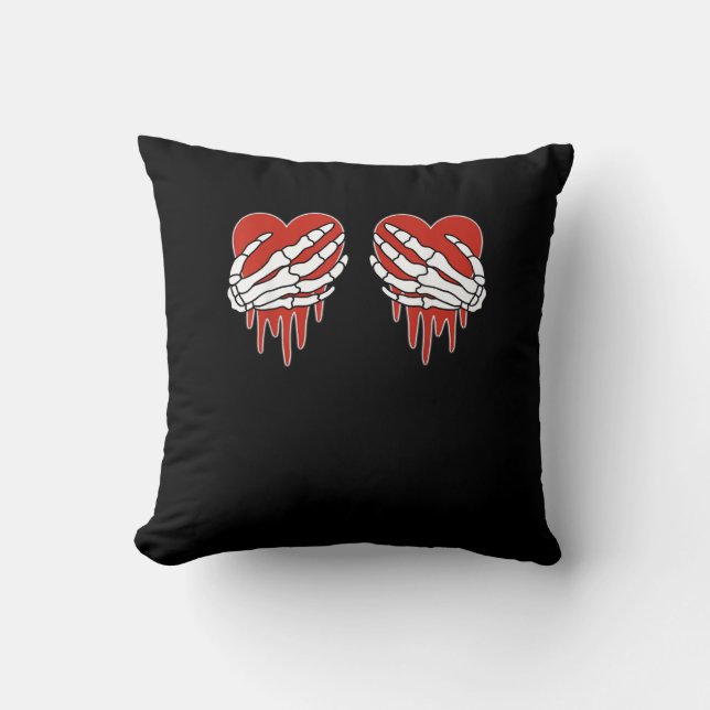 Coussin Squelette anti-Valentin mains coeur Goth (Recto)