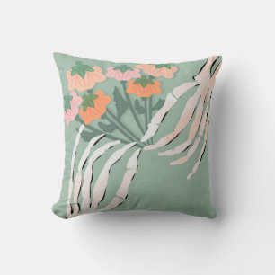 Coussin Squelette avec bouquet de citrouilles