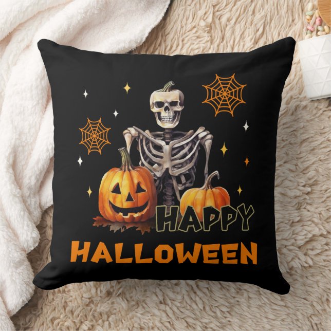 Coussin Squelette avec citrouilles pour Halloween (Couverture)