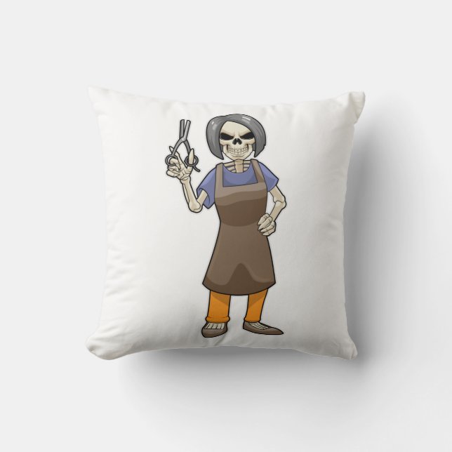 Coussin Squelette comme coiffeur avec ciseaux (Recto)