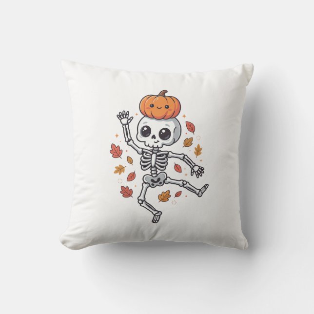 Coussin Squelette dansant Halloween mignon avec tête de ci (Recto)