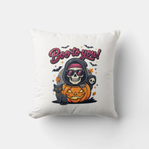 Coussin Squelette de citrouille d'Halloween Bouh à toi