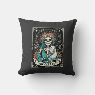 Coussin Squelette de Dame aux Chats Tarot Floral Gothique