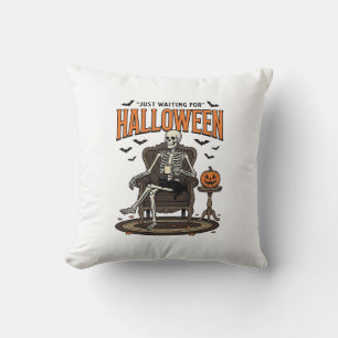 Coussin Squelette d'Halloween attendant drôle vintage_1