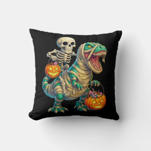 Coussin Squelette Fantaisiste à Cheval sur un T-Rex Momie