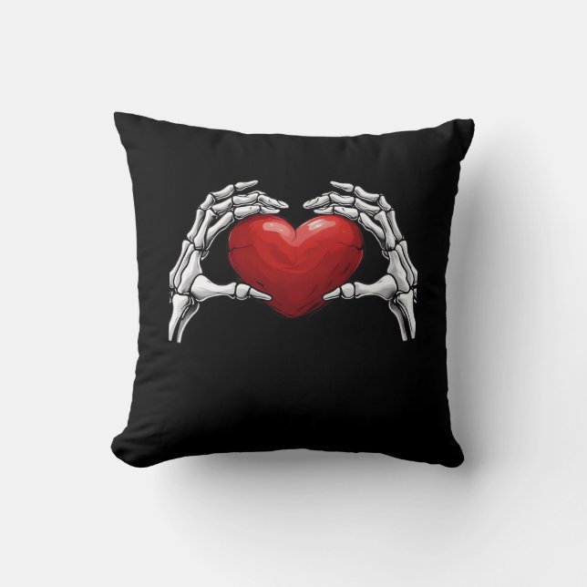 Coussin Squelette Mains Tenant Un Coeur Rouge Design Class (Recto)