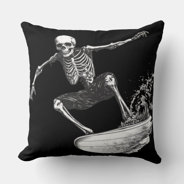 Coussin 💀 Squelette Surfeur : Style Minimaliste 🏄‍♂️ (Recto)