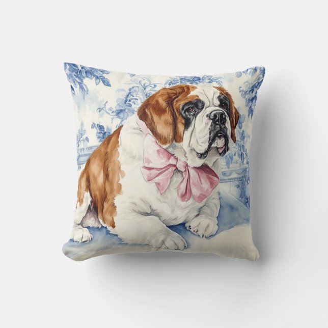 Coussin St. Bernard Dog Toile Bleue (Recto)
