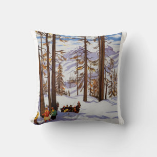 Coussin St. Moritz Vintage Skiers Élégance Alpine Art