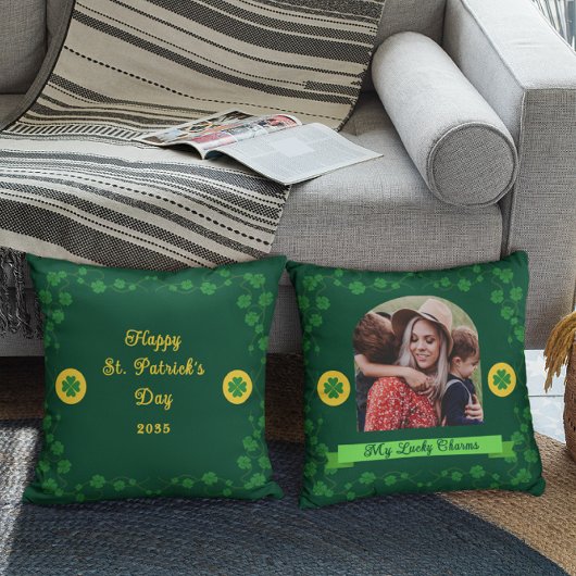 Coussin St. Patrick’s Day Shamrock Family Photo Keepsake