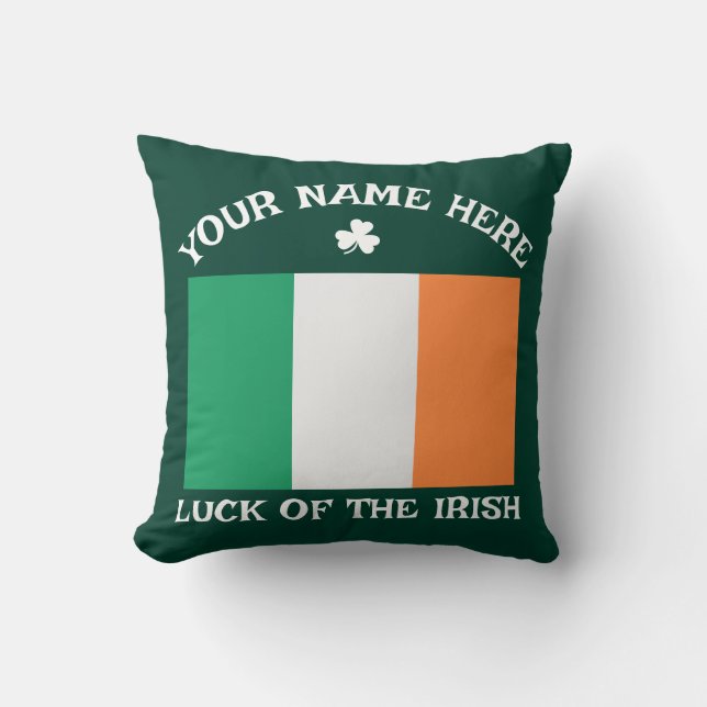 Coussin St Patrick's Day Ireland Flag Custom Name Shamrock (Recto)