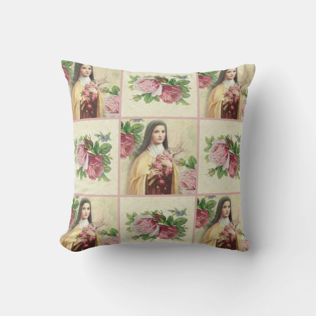 Coussin St Therese les petits roses de la fleur w/pink (Recto)