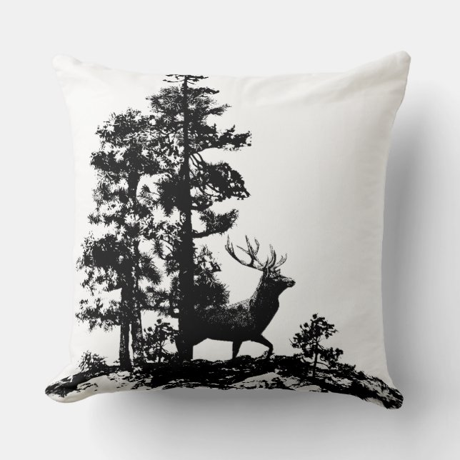 Coussin Stade Deer Tree Forêt Animal Silhouette Nature Art (Recto)