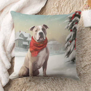 Coussin Staffordshire américain dans la neige de Noël