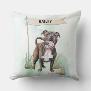 Coussin Staffordshire Bull Terrier Aquarelle Personnalisé