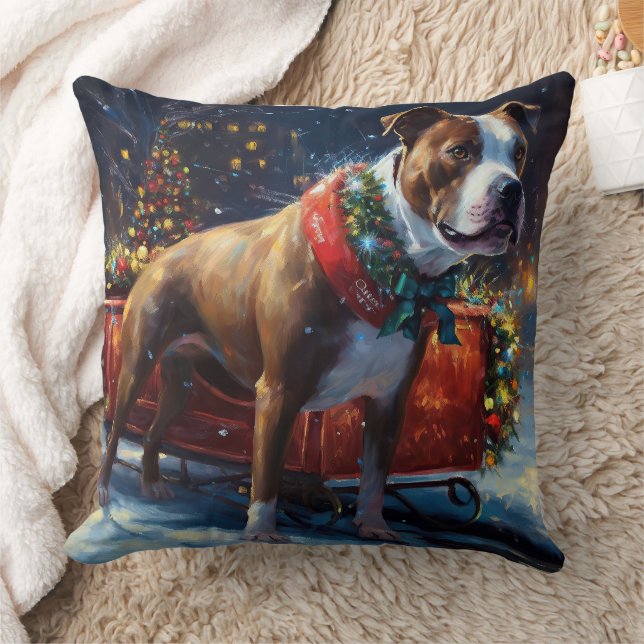 Coussin Staffordshire Bull Terrier Noël Festive (Couverture)
