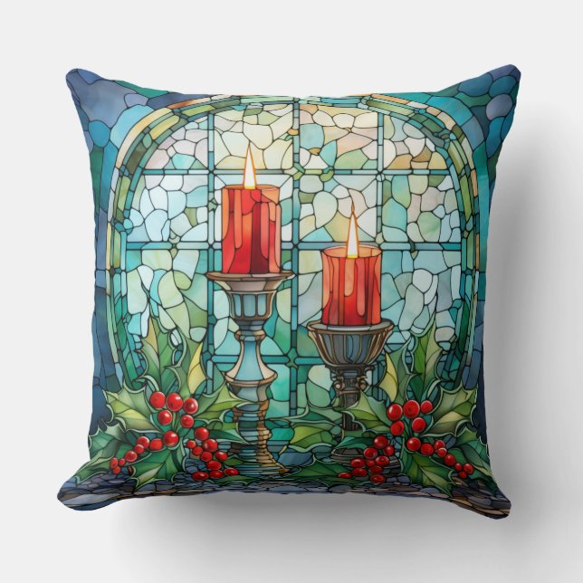 Coussin Stained Glass Christmas – Artistic Holiday Decor (Recto)