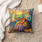 Coussin Stained Glass Grandma Knitting, Cat & Cozy Home  (Couverture)