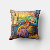 Coussin Stained Glass Grandma Knitting, Cat & Cozy Home  (Verso)