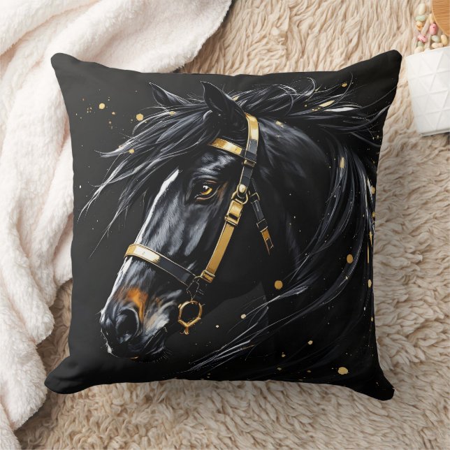 Coussin Stallion noir sur touches noires d'or et blanc (Couverture)