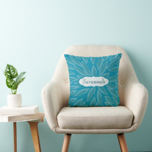 Coussin Star Burst Flower Turquoise Bright Aqua Personnali