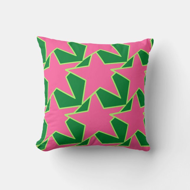 Coussin Star Géométrique moderne - pastèque rose et vert (Recto)