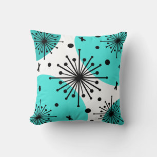 Coussin Starbursts Spoutnik du milieu du siècle Turquoise