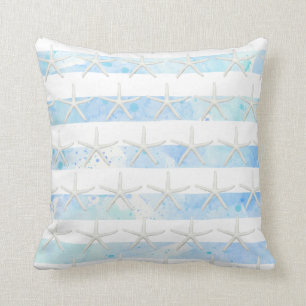 Coussin Starfish Beach Aquarelle Laver Bleu en blanc