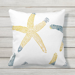 Coussin Starfish Beach Deep Blue Glitt Or Blanc Cute