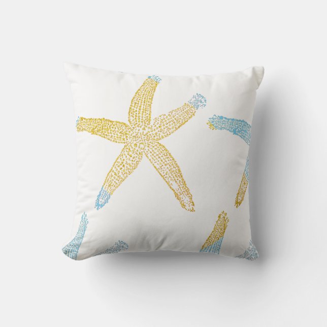 Coussin Starfish Beach Sky Blue Glitt Or Blanc Cute (Recto)