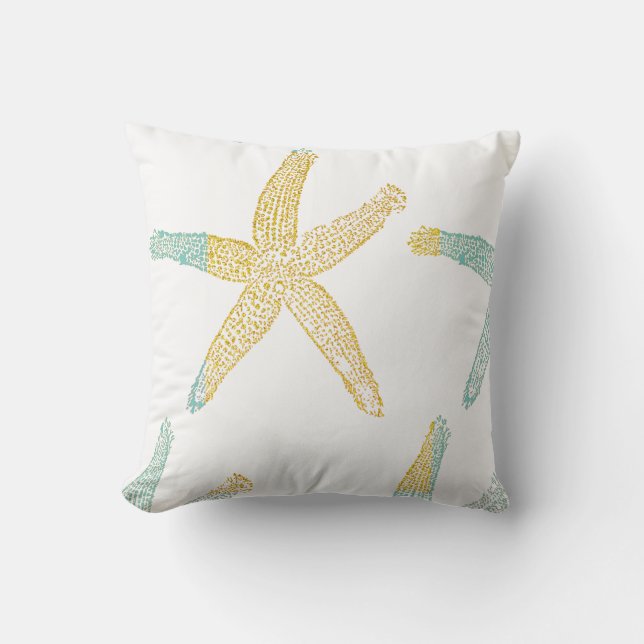 Coussin Starfish Beach Turquoise bleu vert brillant or bla (Recto)