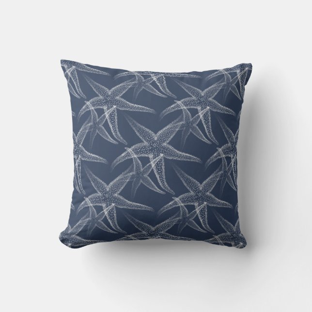 Coussin Starfish Navy Blue Beach Jeu d'oreiller (Recto)