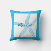 Coussin Starfish Nom Modèle Plage Bleu coloré brillant (Verso)