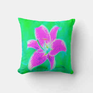 Coussin Stargazer rose chaud Lily sur Turquoise et vert