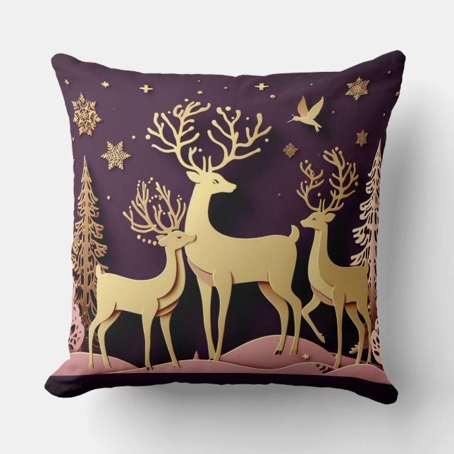 Coussin Starlight Stags – Dreamlike Holiday Pattern (Recto)