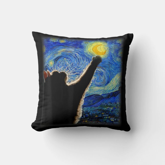 Coussin Starry Night Cat, Van Gogh Amoureux des chats Cat  (Recto)