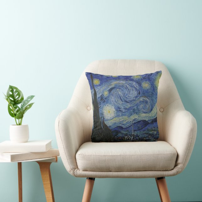 Coussin Starry Night & Van Gogh /célèbre art vintage (Chaise)