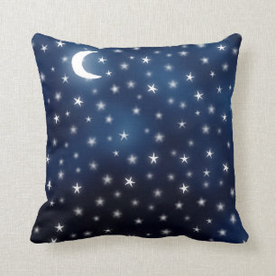 Coussin Stars Lune Bleu nuit Ciel Rêve Blanc Marine
