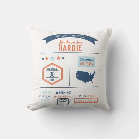 Coussin Stat de naissance de bébé (Recto)