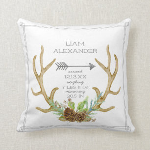 Coussin Stat de naissance de bébé de flèche d'Antler de